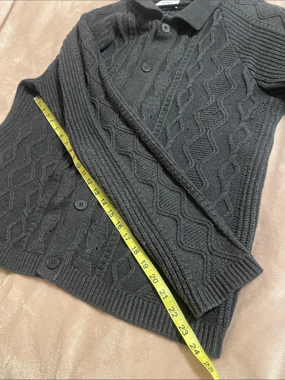 Old Navy Men's Charcoal Cable Knit Button-Front Cardigan heavywt fabric chunky